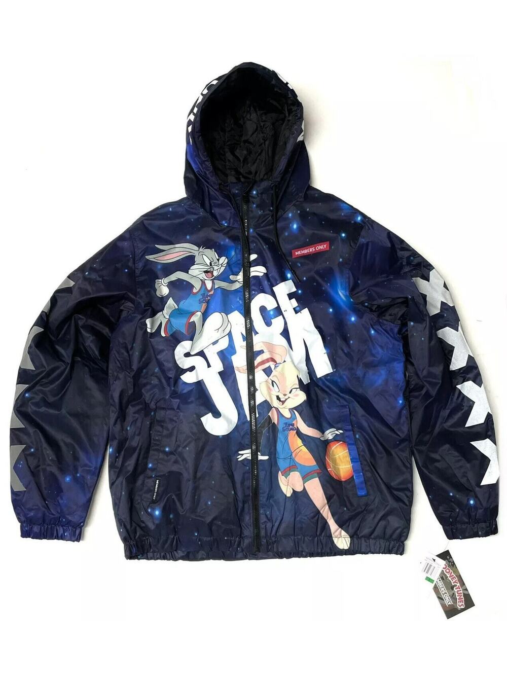 Mens Space Jam Puffer Jacket Coat Size XL All Over Print LOLA Members Only